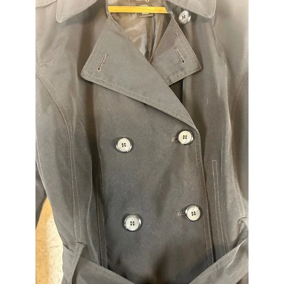 East 5th Black Double Breasted Belted Trench Coat Women Large‎ - Picture 7 of 10